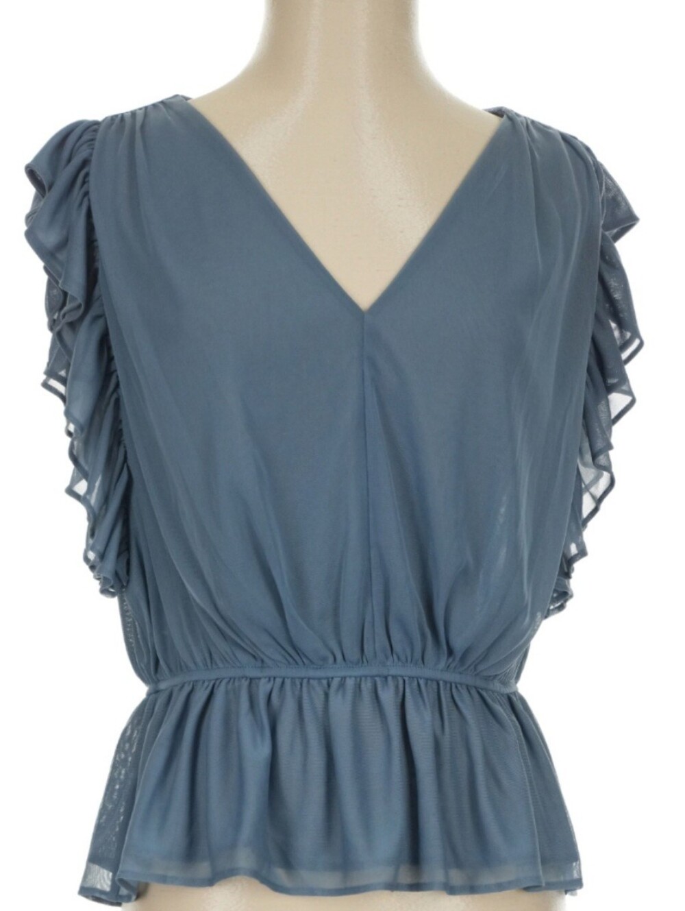 Express Slate Blue Flutter Sleeve Surplice V-Neck Peplum Blouse NWOT Size S
